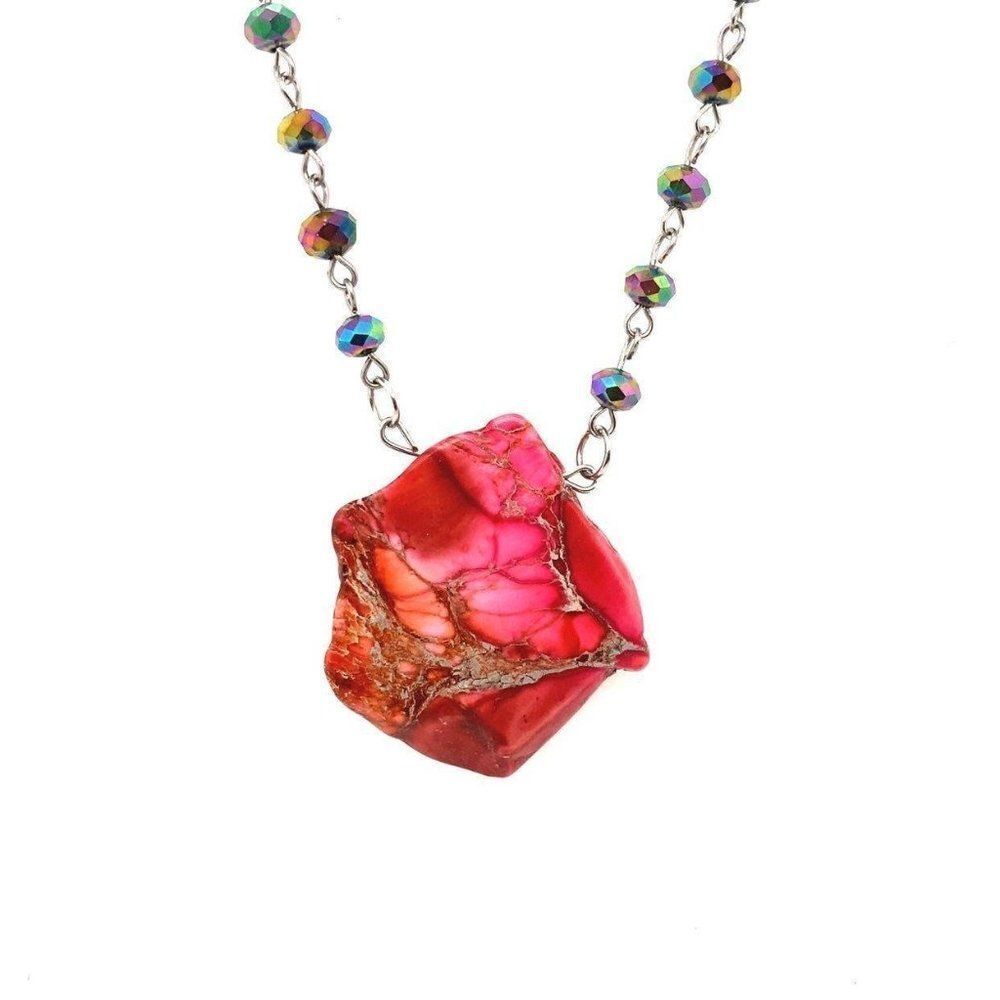 Pink Stone Long Necklace (n1)‎